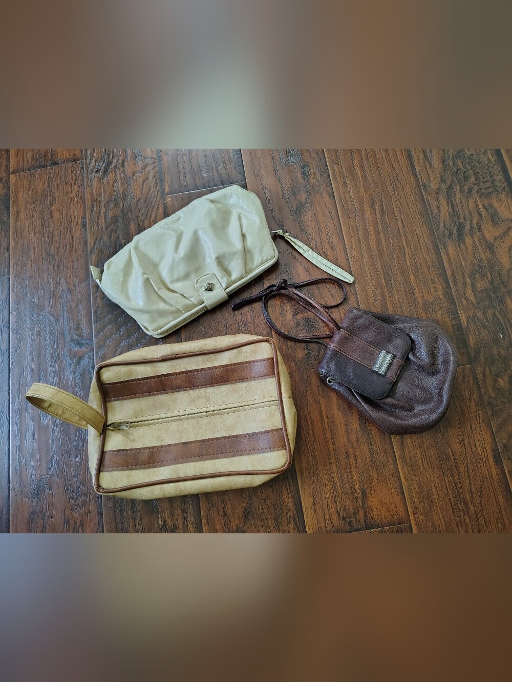 Vintage Earth Toned Clutch Shoulder Purse And Toiletries Travel Bag